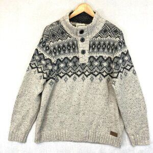 Boston Crew Fair Isle Heavy Knit Sweater Mens Large 42-44 Gray Skicore Preppy